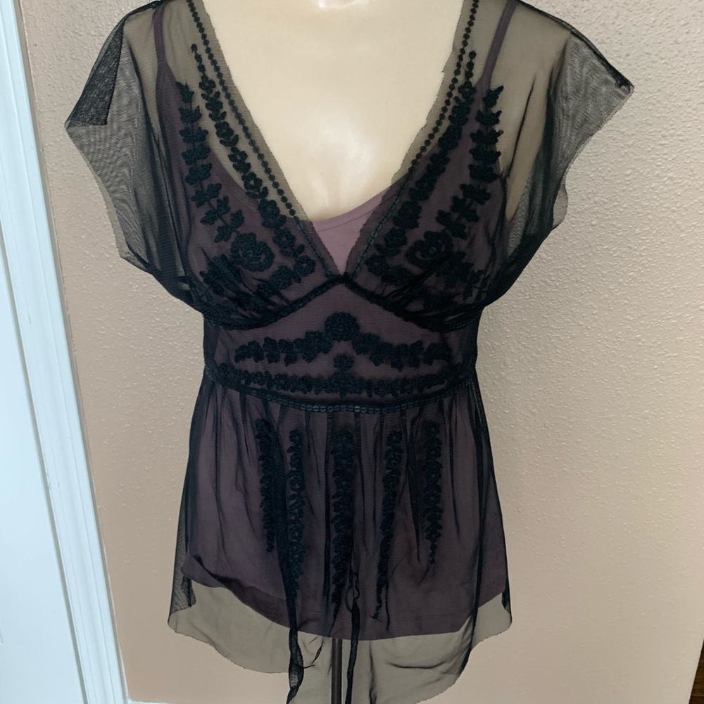 Karen Kane black sheer top, mauve tank top small